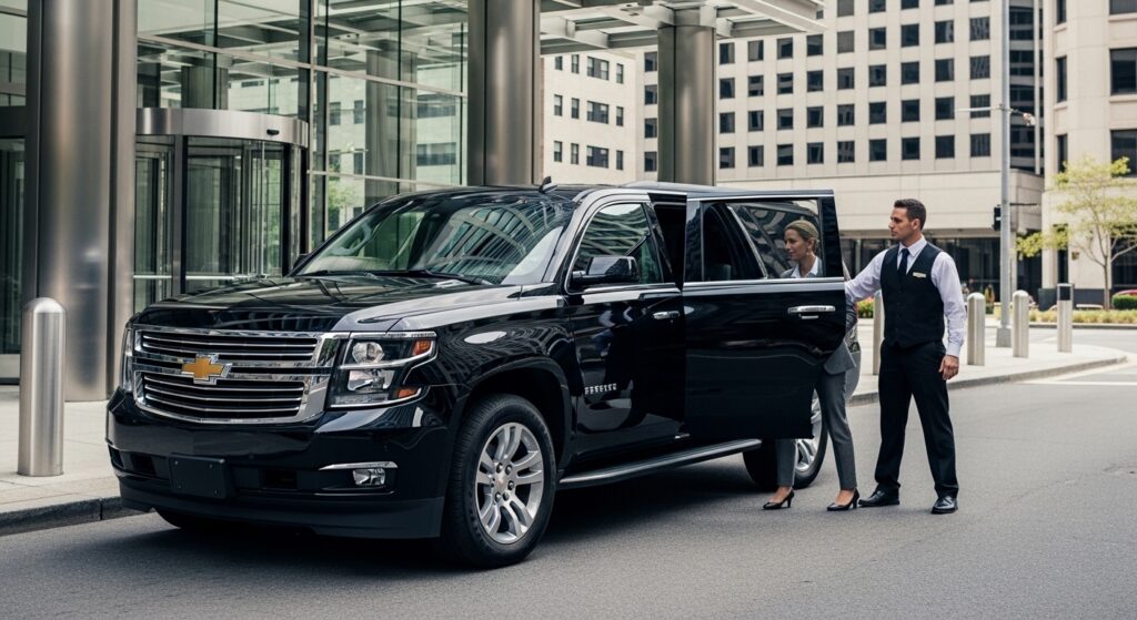 A corporate professional entering  a car