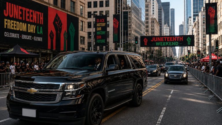 A black Chevrolet Suburban moving smoothly through traffic