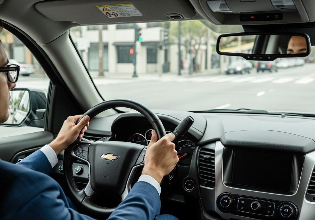 Professional chauffeur driving luxury private car in Los Angeles for city transportation